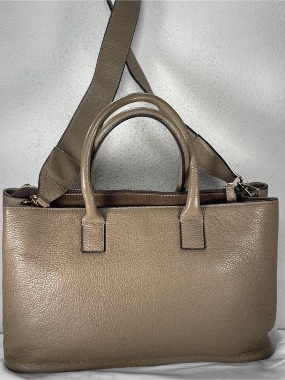 VITTORIA NAPOLI STRUCTURED Taupe and Gold Luxury Leather Tote